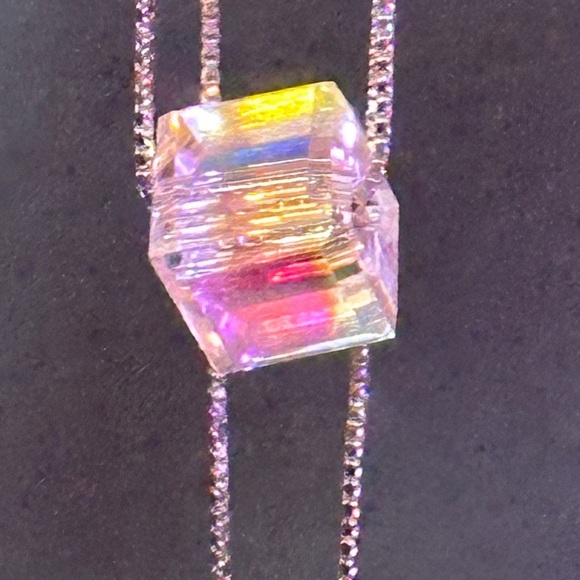 Necklace Crystal Cube 8mm with SS S925 Adj. Box Chain - Picture 1 of 5